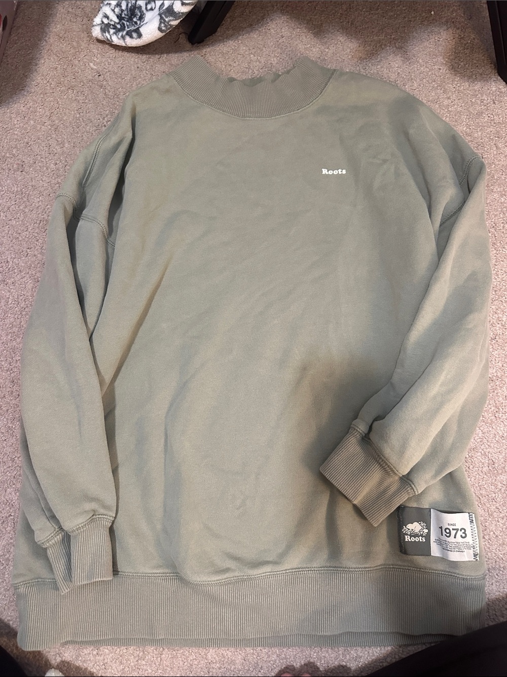 Roots Olive Green Crewneck Sweatshirt with Chest Logo